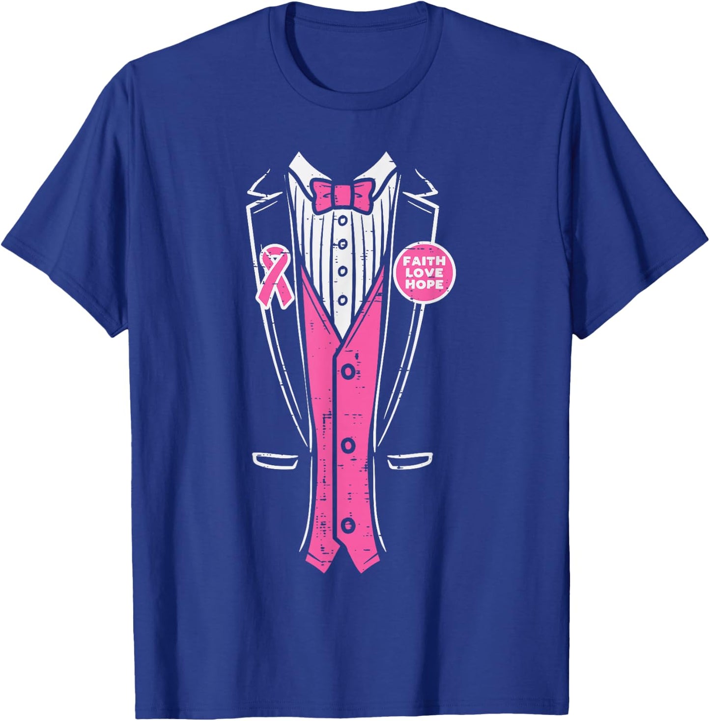 Pink Ribbon Tuxedo Breast Cancer Awareness Men Boys T-Shirt - T-Shirt | Royal