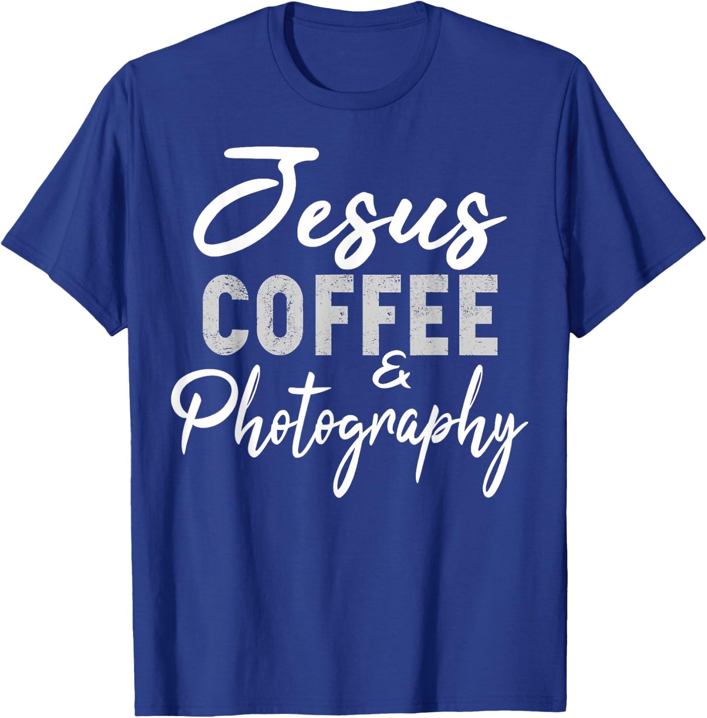 Jesus Coffee and Photography Funny Photographer Camera T-Shirt - T-Shirt | Royal