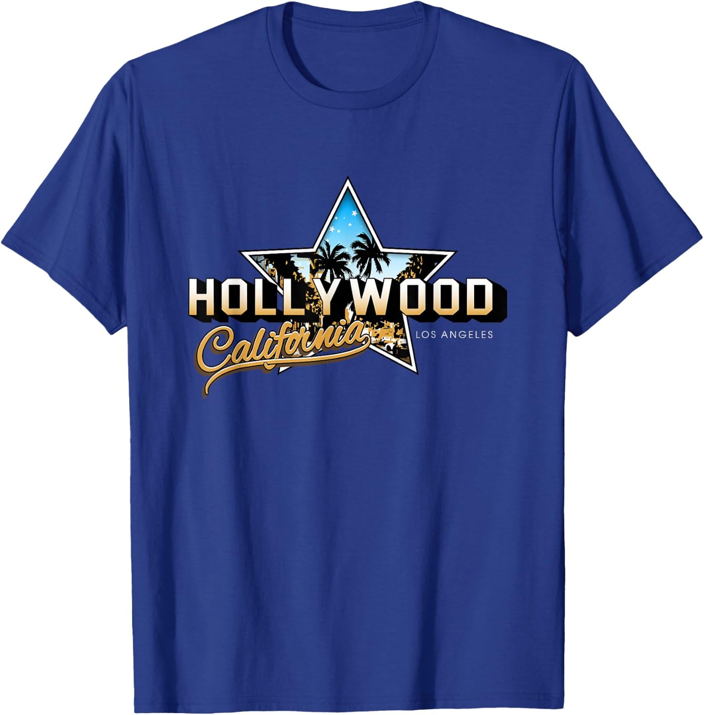 Cool Hollywood Los Angeles California Stars Novelty Graphic T-Shirt - T-Shirt | Royal