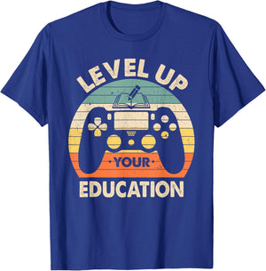 Level Up Your Education Gaming Teacher Student T-Shirt - T-Shirt | Royal