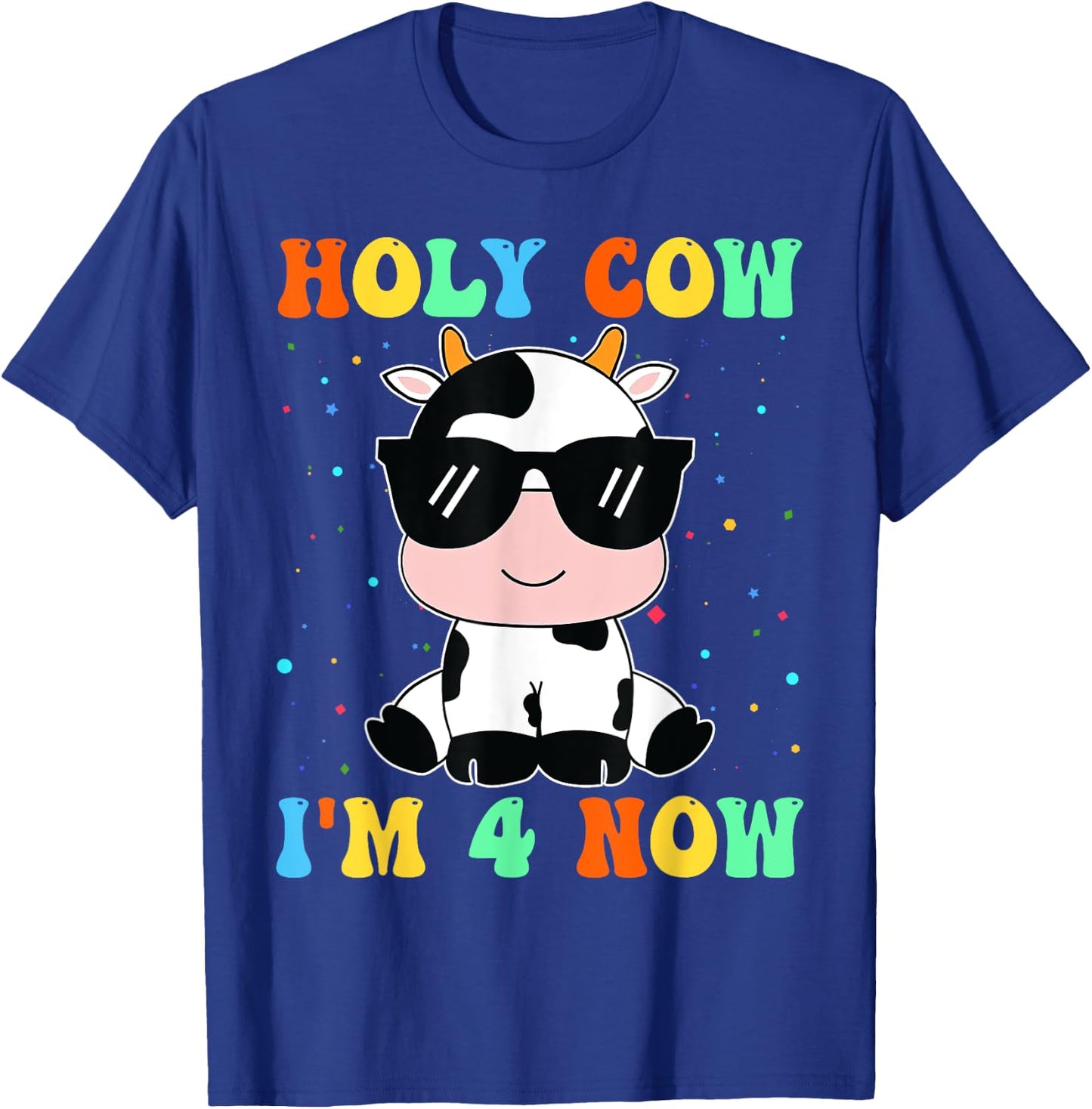 Kids Holy Cow I'm Two 4 Years Old 4th Birthday Boy Girl T-Shirt - T-Shirt | Royal