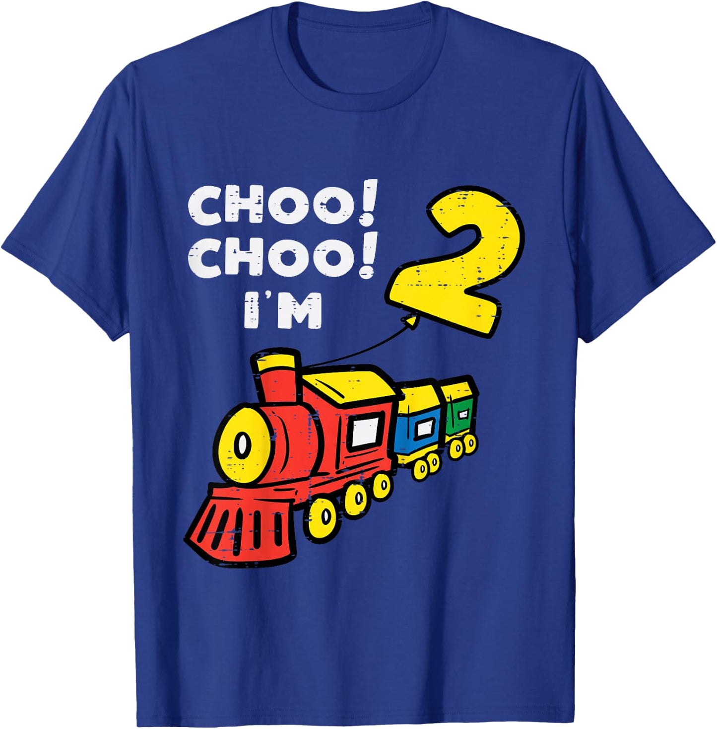 Kids 2nd Birthday Train Choo Choo Im 2 Years old Bday Boys Kids T-Shirt - T-Shirt | Royal