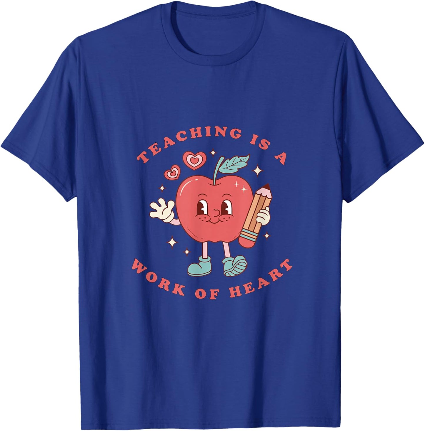 Retro Teacher Appreciation Heart Apple Graphic T-Shirt - T-Shirt | Royal