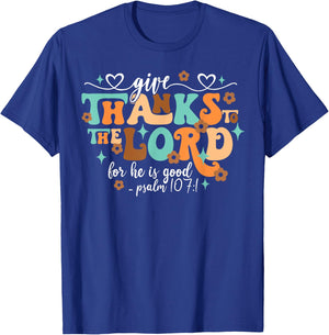 Give Thanks The Lord Jesus Christian Thanksgiving Autumn T-Shirt - T-Shirt | Royal