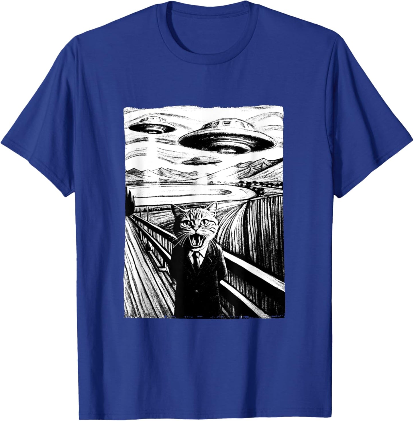Cat Selfie with Alien and Ufo Men Women Kids T-Shirt - T-Shirt | Royal