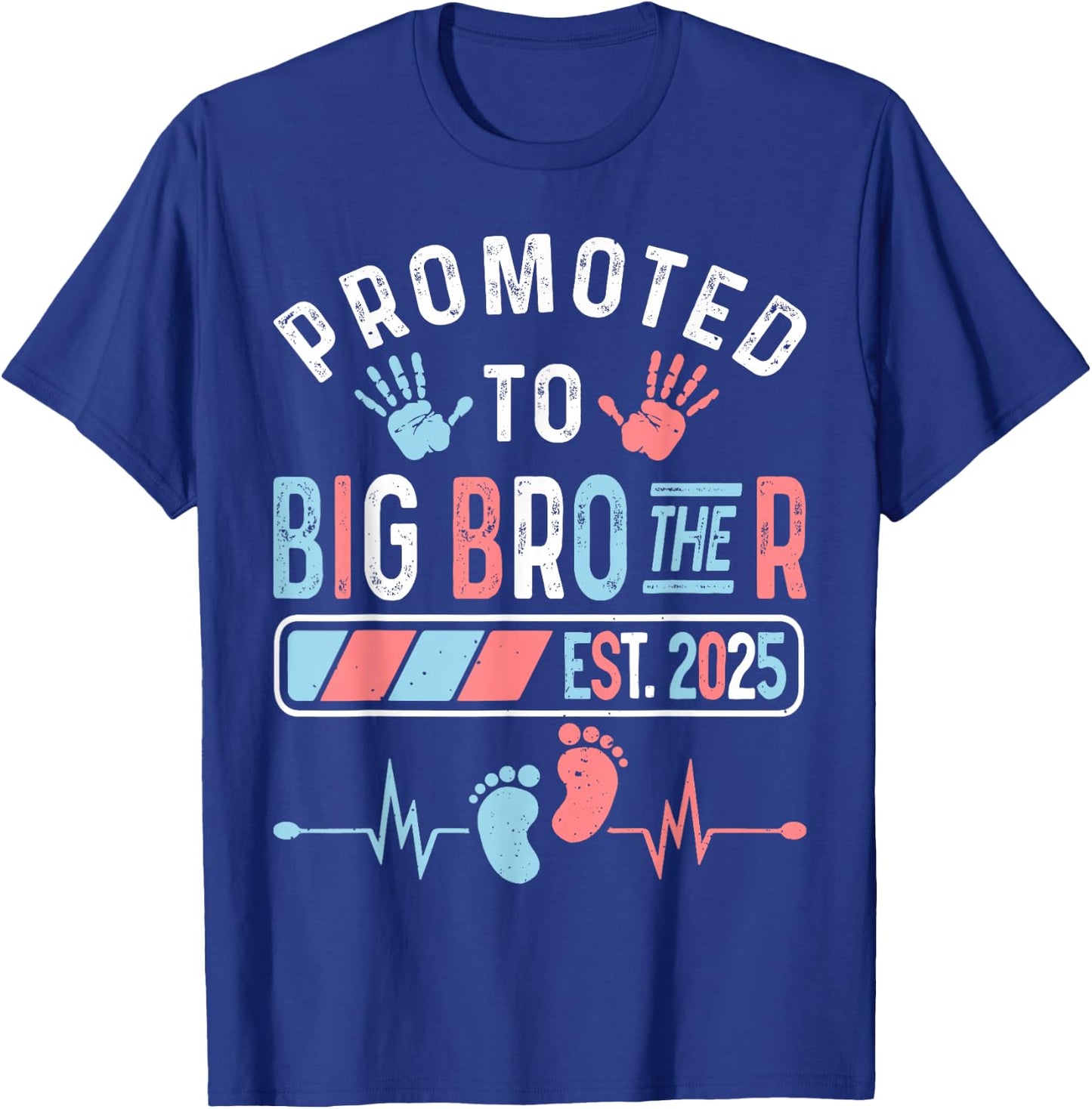 Promoted To Big Brother Est. 2025 Baby Shower Gender Reveal T-Shirt - T-Shirt | Royal