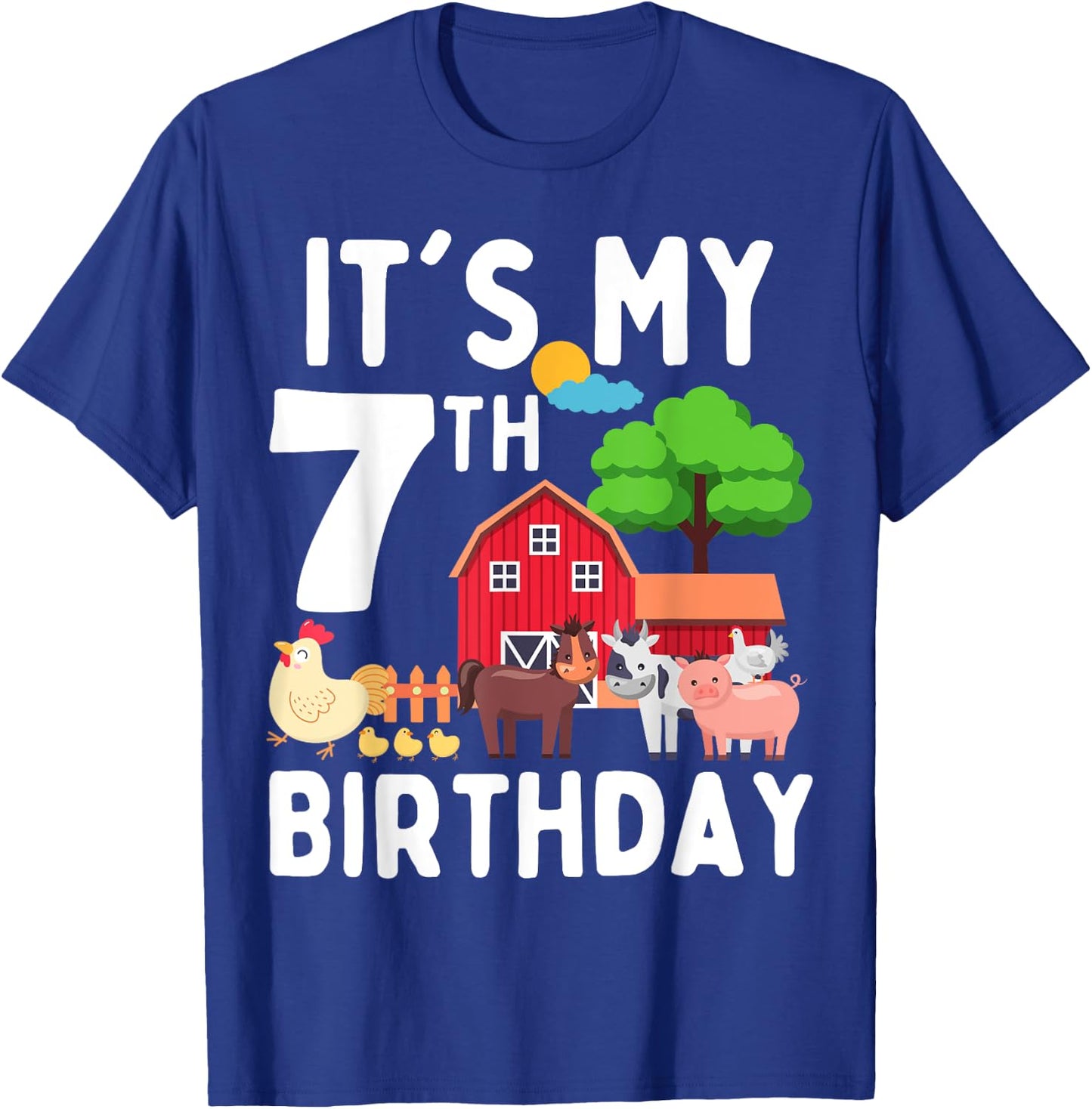 It's My 7th Birthday 7 Years Old Farm Animals Theme for Kids T-Shirt - T-Shirt | Royal