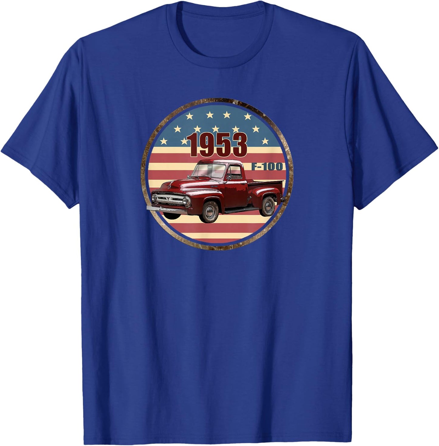 Vintage 1953 F-100, Red Pick Up Trucks, Hot Rod, Patriotic T-Shirt - T-Shirt | Royal