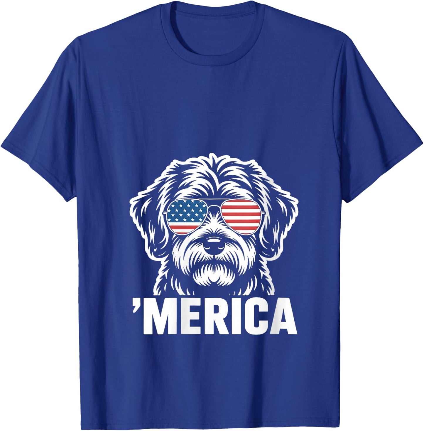 Women's Patriotic USA American Flag 4th of July Schnoodle V-Neck T-Shirt - T-Shirt | Royal
