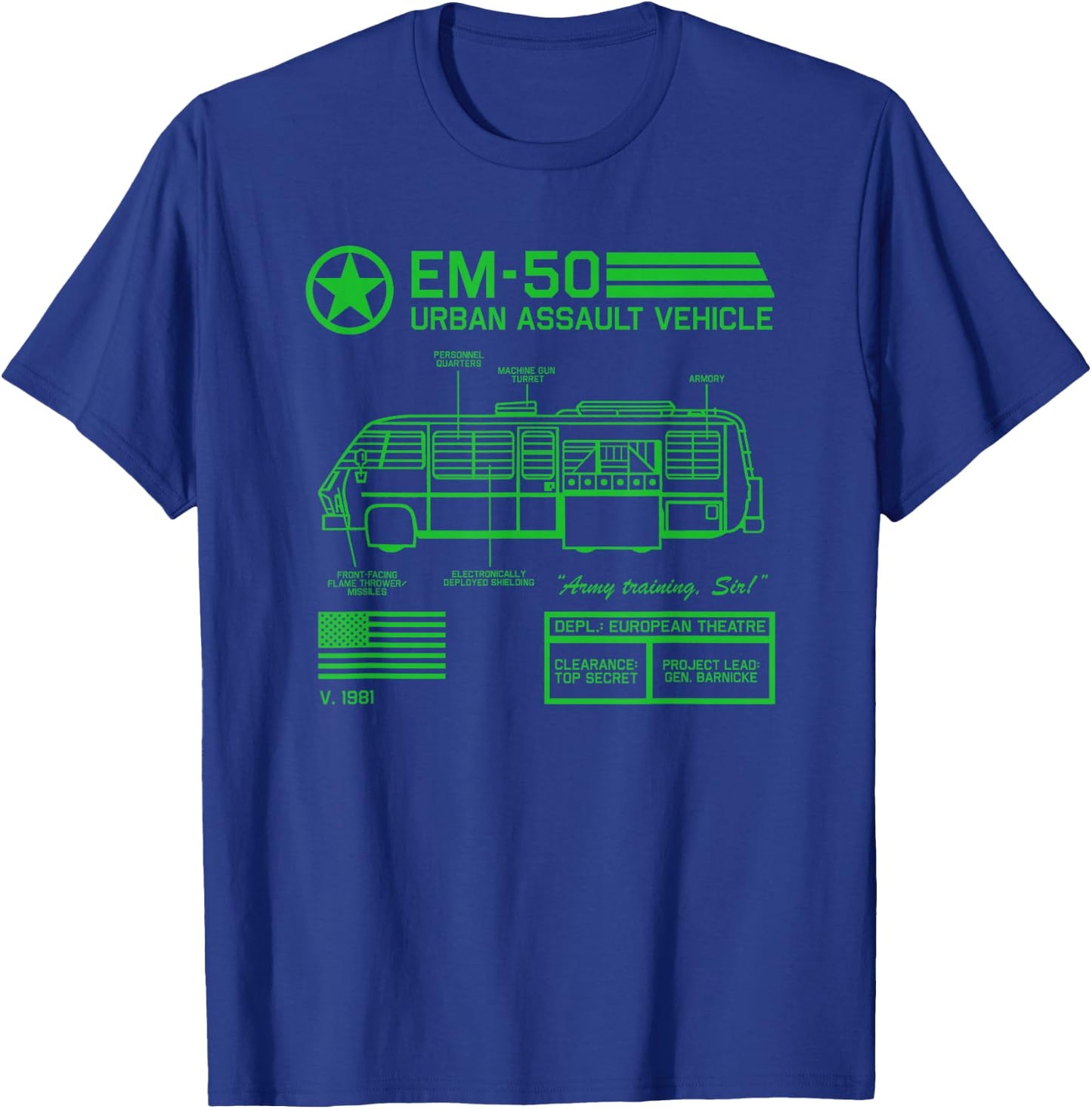 EM-50 Urban Assault Vehicle (1981) T-Shirt - T-Shirt | Royal