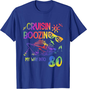 Cruisin into Chapter 80 Year Old 80th Birthday Cruise 2025 T-Shirt - T-Shirt | Royal