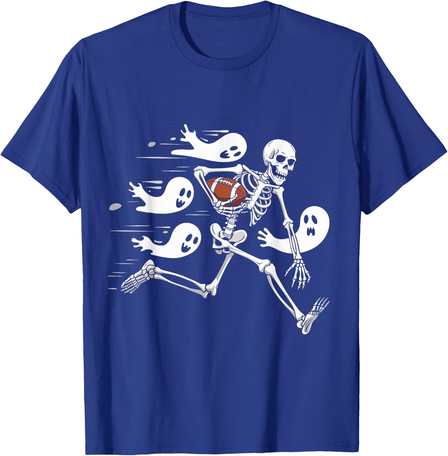 Funny Skeleton Playing Football Lovers Spooky Halloween T-Shirt - T-Shirt | Royal