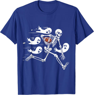 Funny Skeleton Playing Football Lovers Spooky Halloween T-Shirt - T-Shirt | Royal