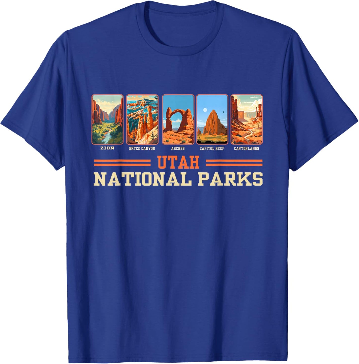 Vintage Utah Mighty Five National Parks Hiking Camping T-Shirt - T-Shirt | Royal
