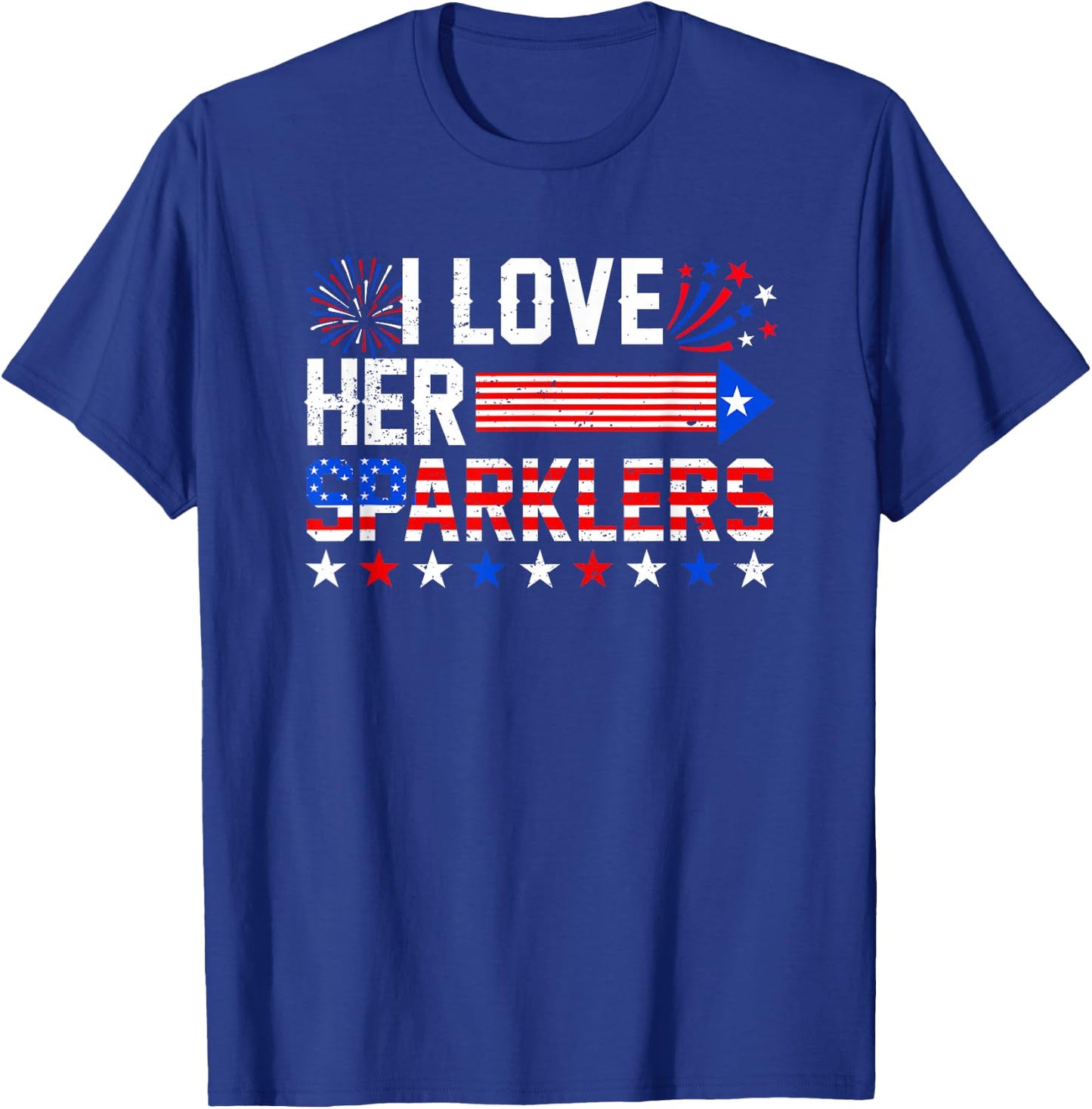 I Love Her Sparklers Funny 4th Of July Fireworks Couples T-Shirt - T-Shirt | Royal