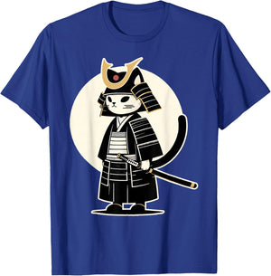 Kawaii Cat Anime Japanese Retro Samurai Novelty Funny Cat T-Shirt - T-Shirt | Royal