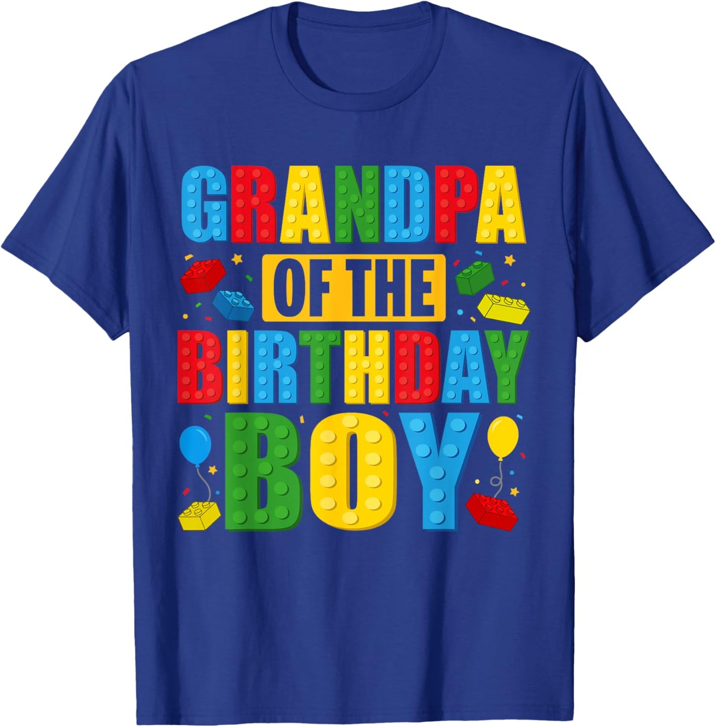 Grandpa Of The Birthday Boy Building Blocks Birthday Party T-Shirt - T-Shirt | Royal