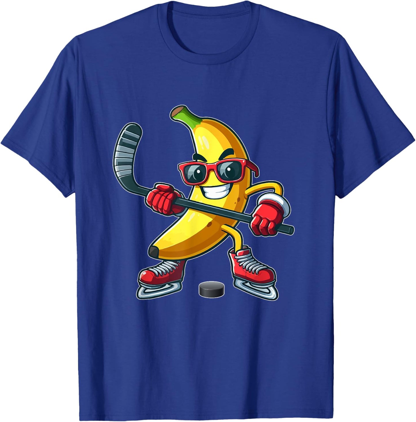 Banana Sunglasses Playing Hockey Funny Fruit Sport Player T-Shirt - T-Shirt | Royal