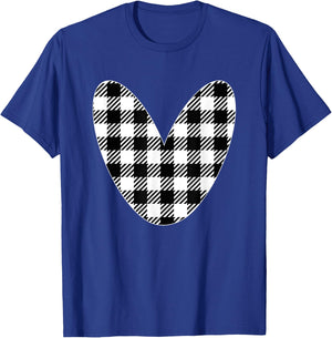 White And Black Christmas Buffalo Plaid Love Heart Pajamas T-Shirt - T-Shirt | Royal