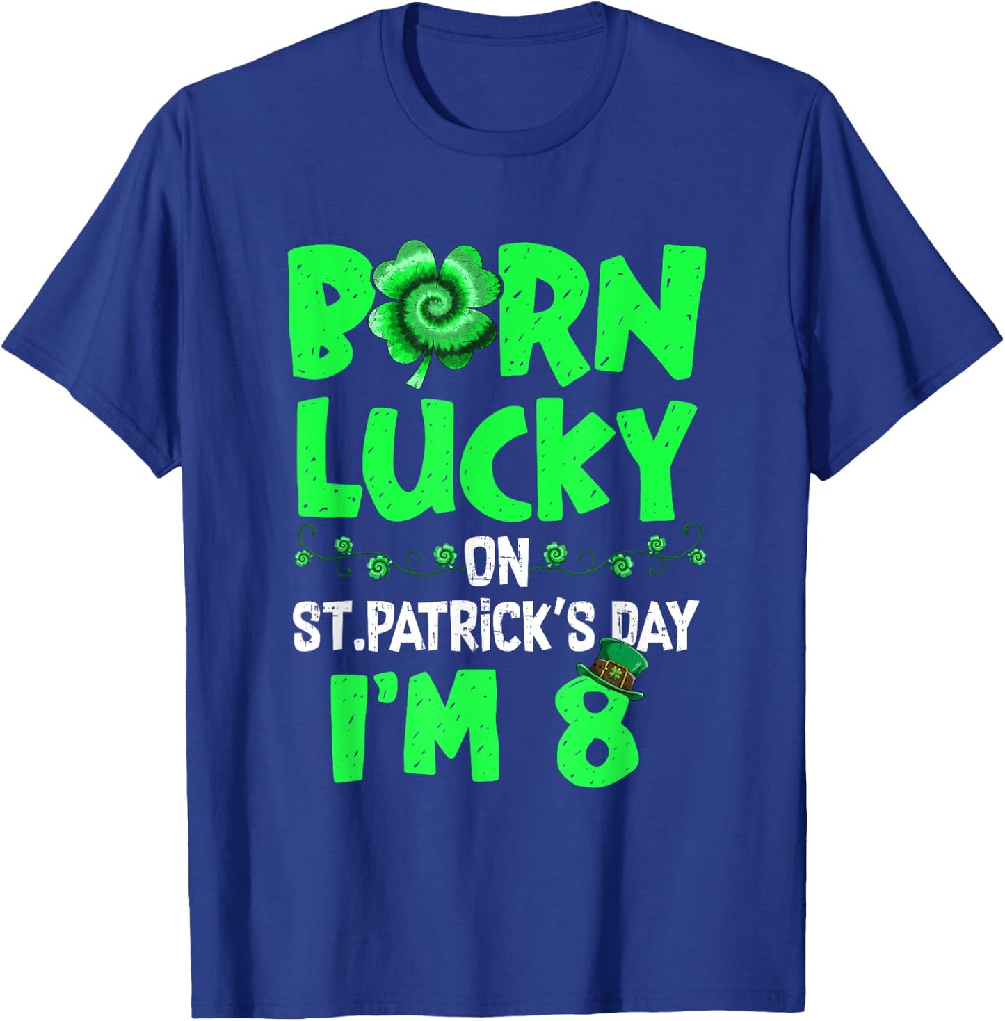 St Patricks Day 8th Birthday Boy Girl 8 Years Old Boys Kids T-Shirt - T-Shirt | Royal