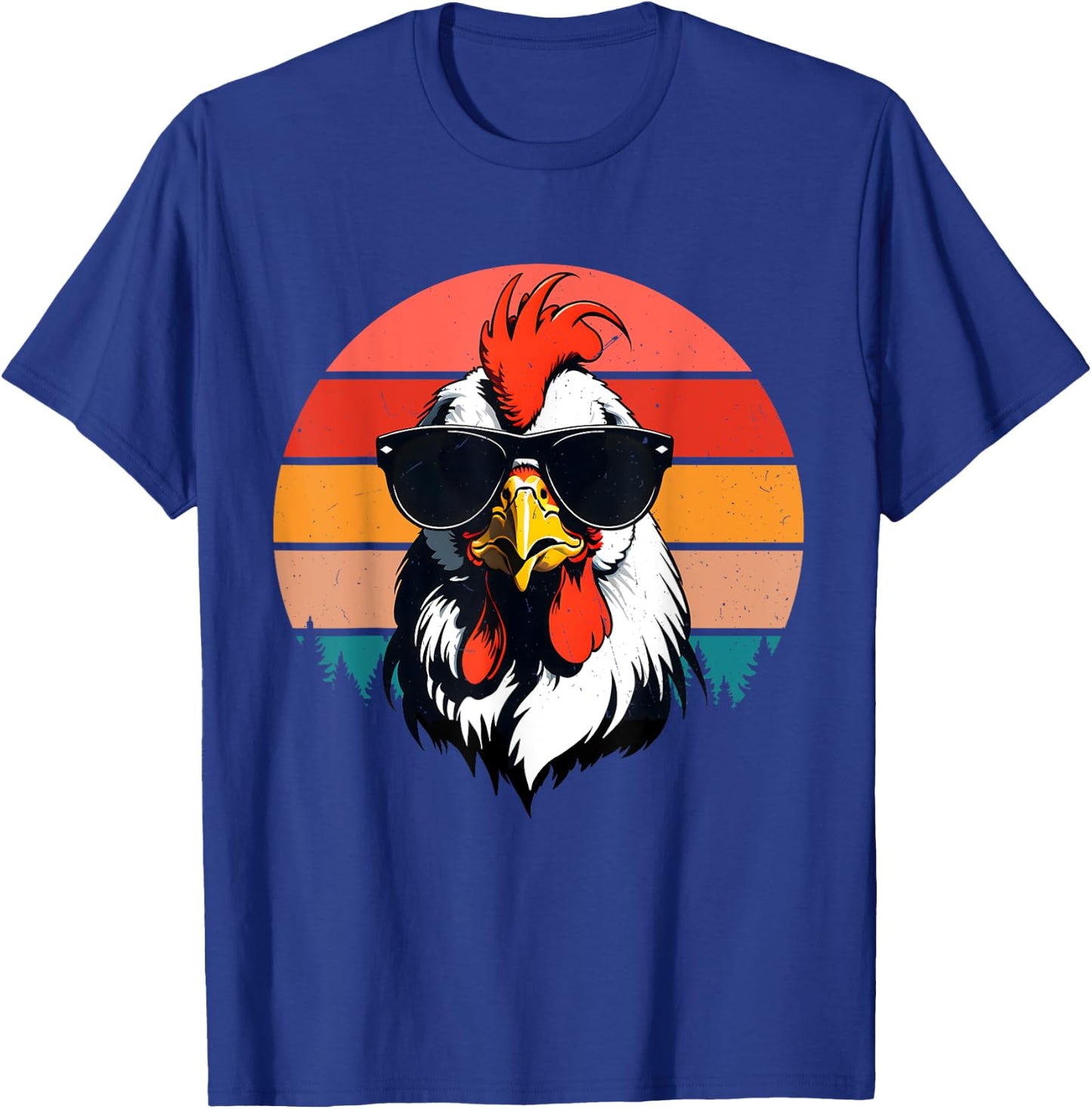 Funny Cool Sunset Retro 70s 80s 90s Chicken in Sunglasses T-Shirt - T-Shirt | Royal