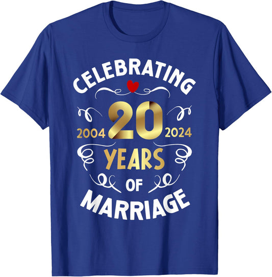Celebrating 20 Years of Marriage 2024 Wedding Anniversary T-Shirt - T-Shirt | Royal