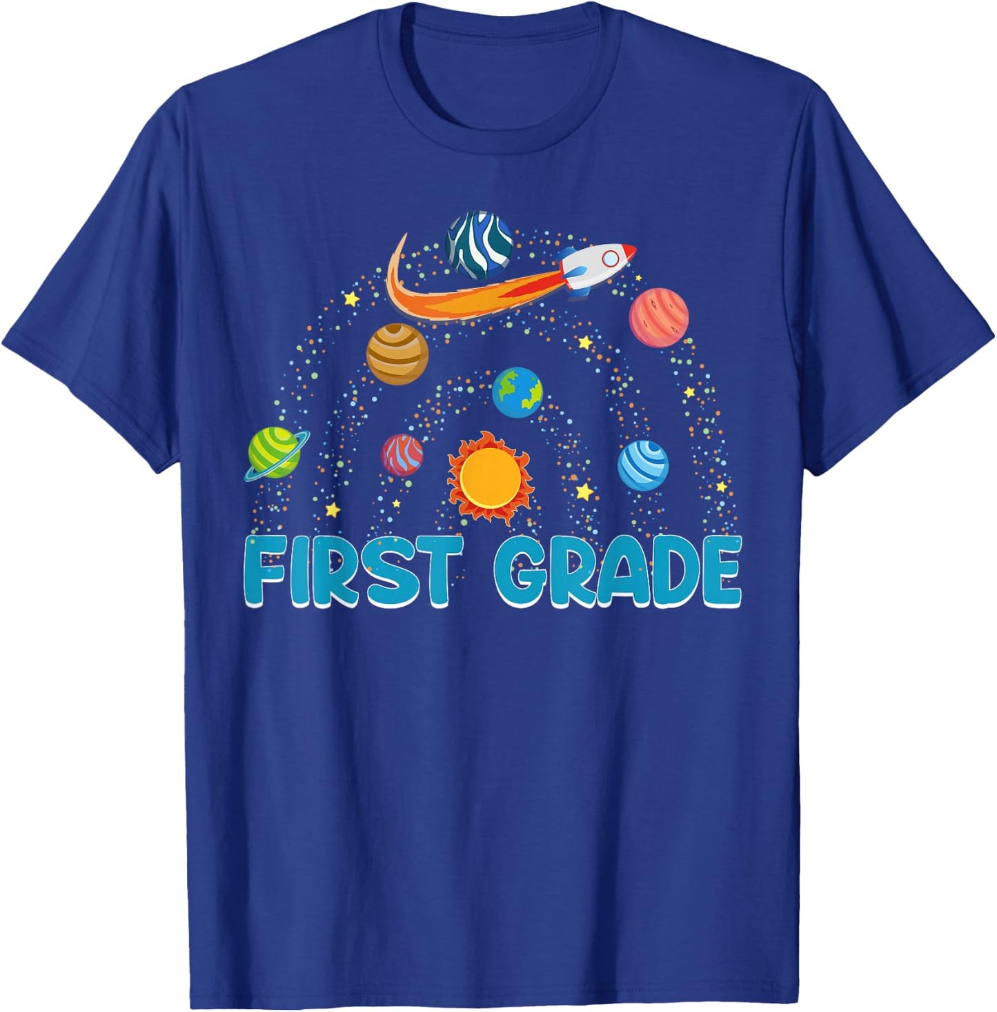 First Grade Teacher Rocket Outer Space Solar System Sun T-Shirt - T-Shirt | Royal