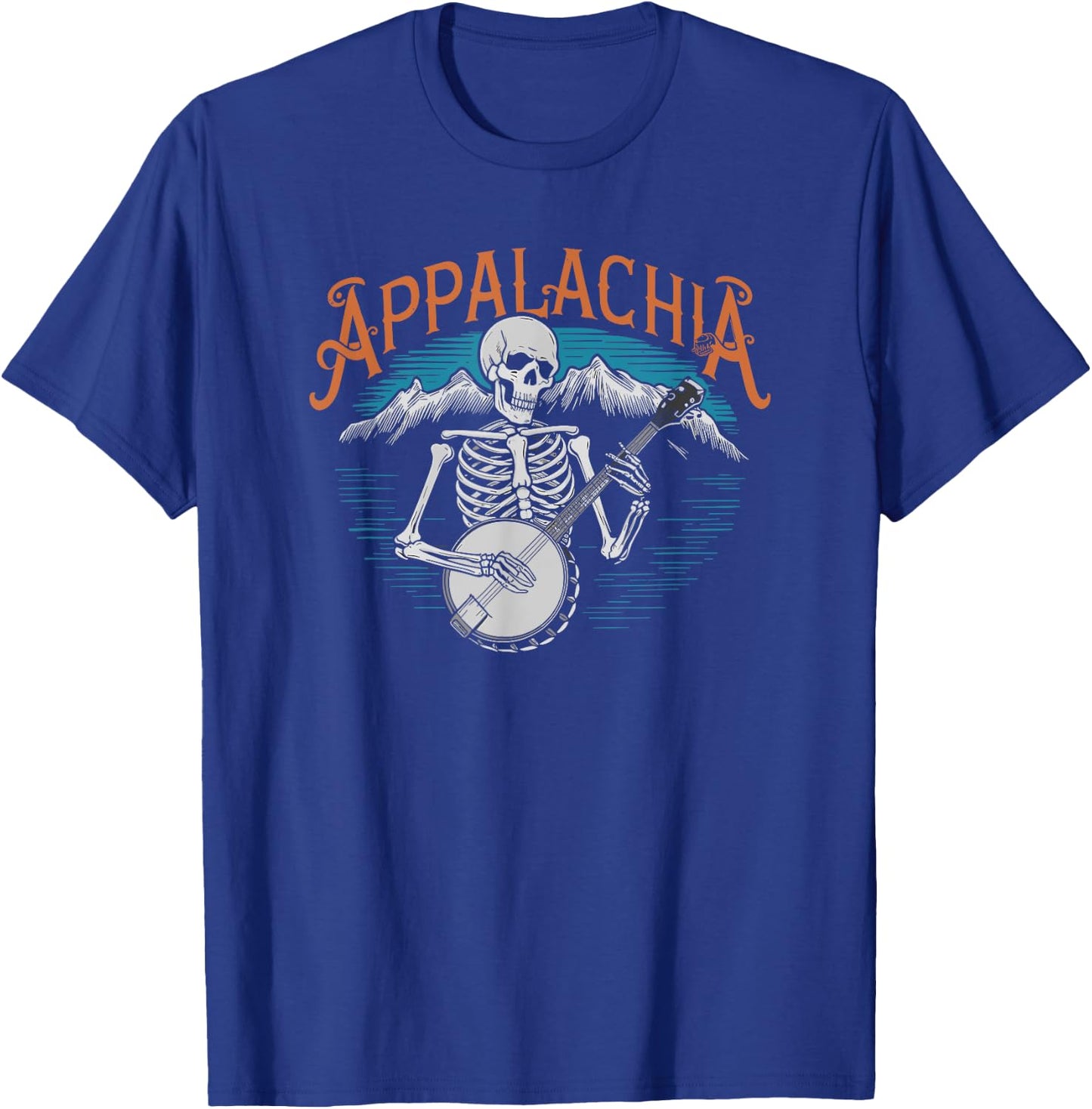 Bluegrass Banjo Skeleton, Appalachia Country Bluegrass Music T-Shirt - T-Shirt | Royal