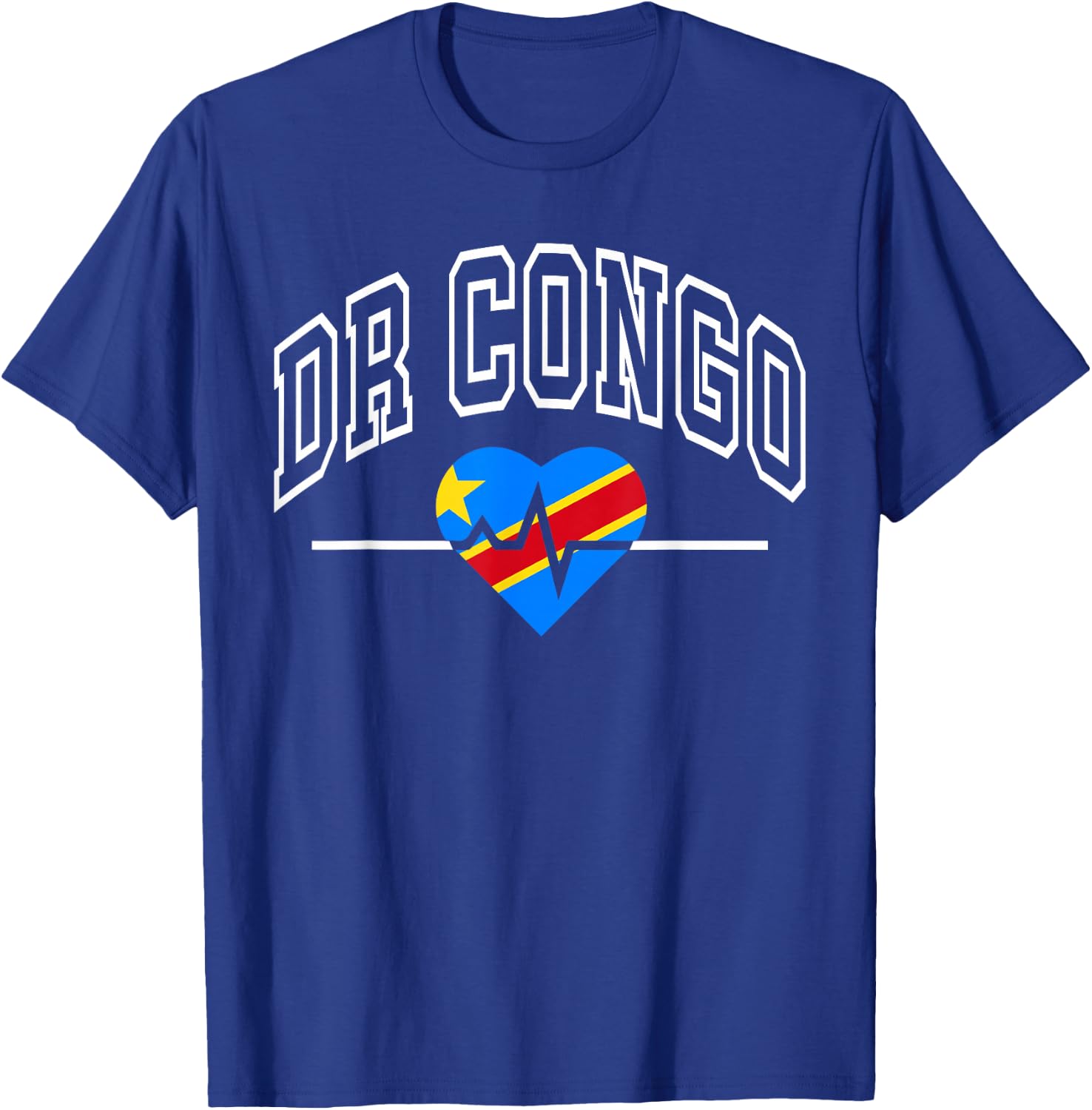 DR Congo Flag Vintage Throwback Heartbeat T-Shirt - T-Shirt | Royal