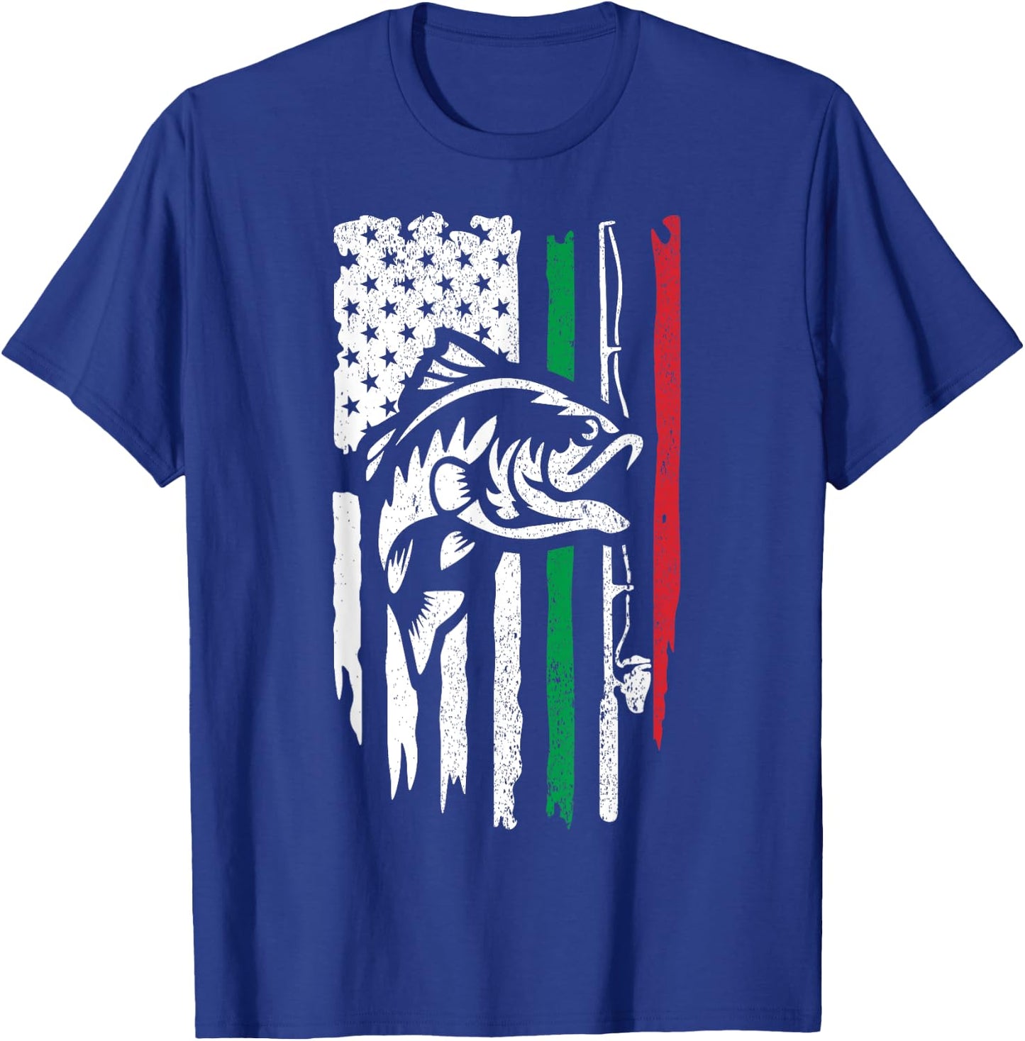 American Italian Bass Fishing Flag For Fisherman Italy USA T-Shirt - T-Shirt | Royal