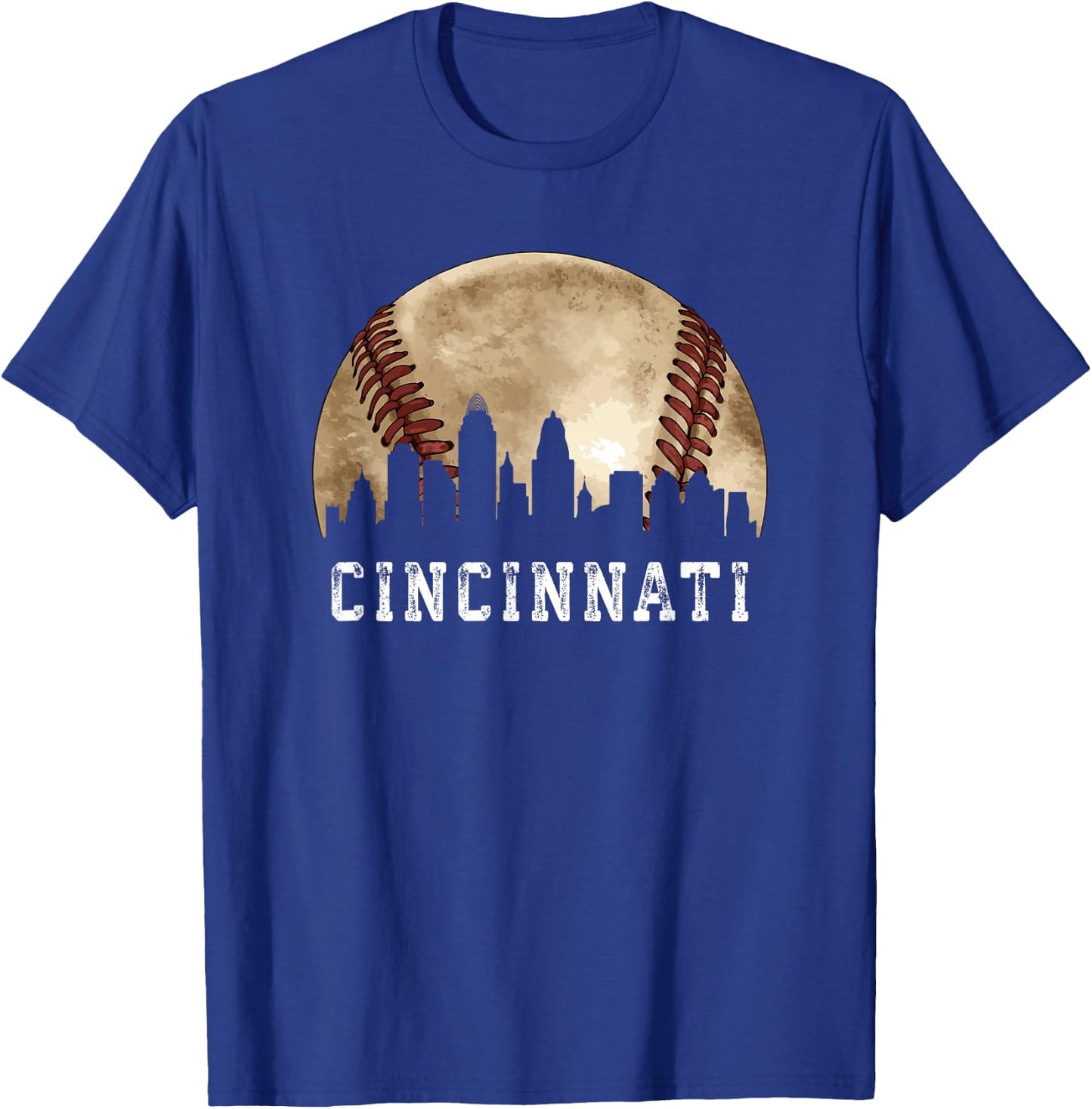 Cincinnati Skyline City Vintage Baseball Lover T-Shirt - T-Shirt | Royal