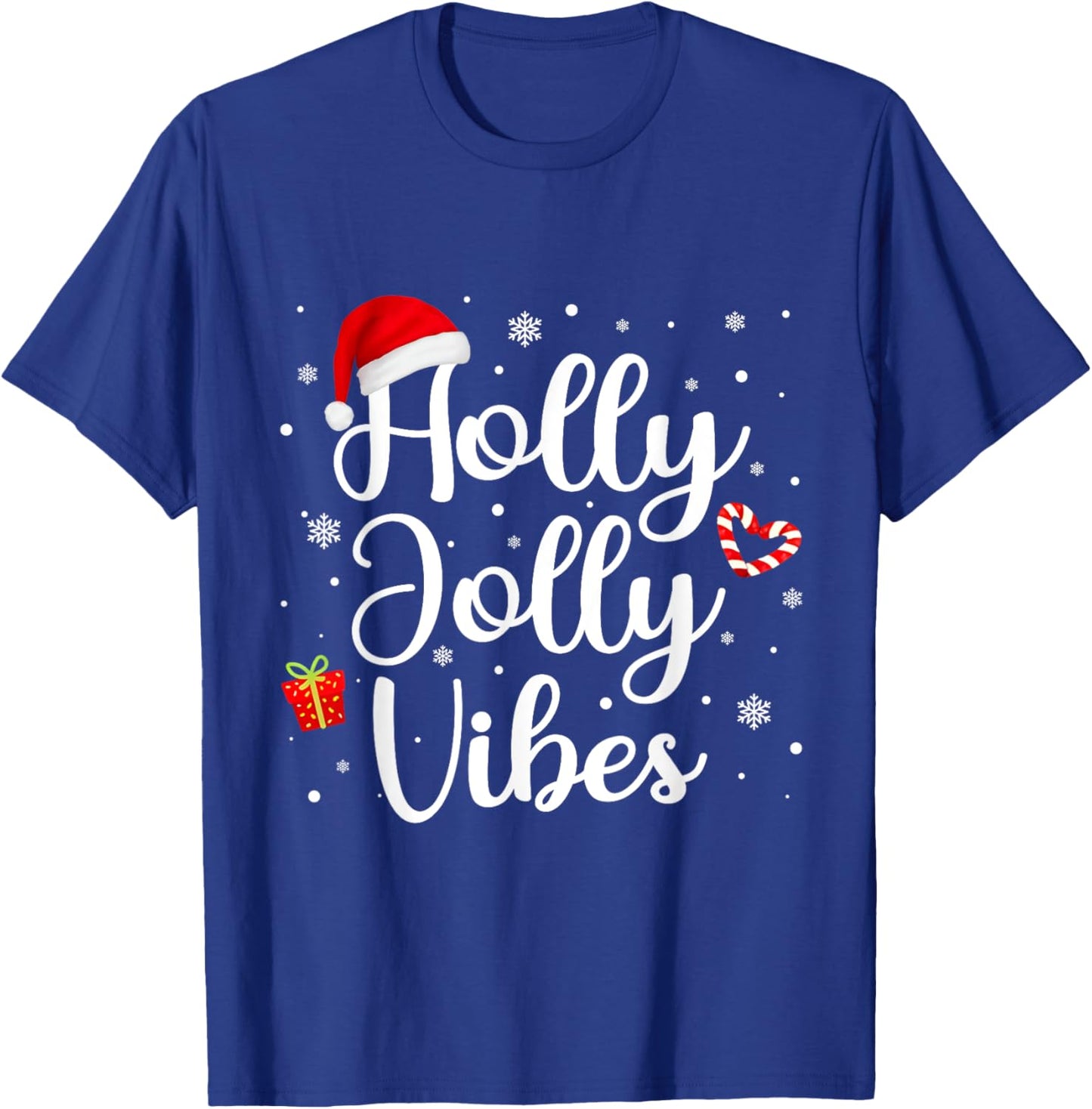 Cute Holly Christmas Jolly Vibes Santa Holiday Women Men T-Shirt - T-Shirt | Royal