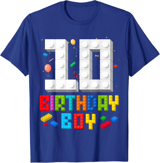 10th Birthday Boy Master Builder 10 Years Old Building Block T-Shirt - T-Shirt | Royal