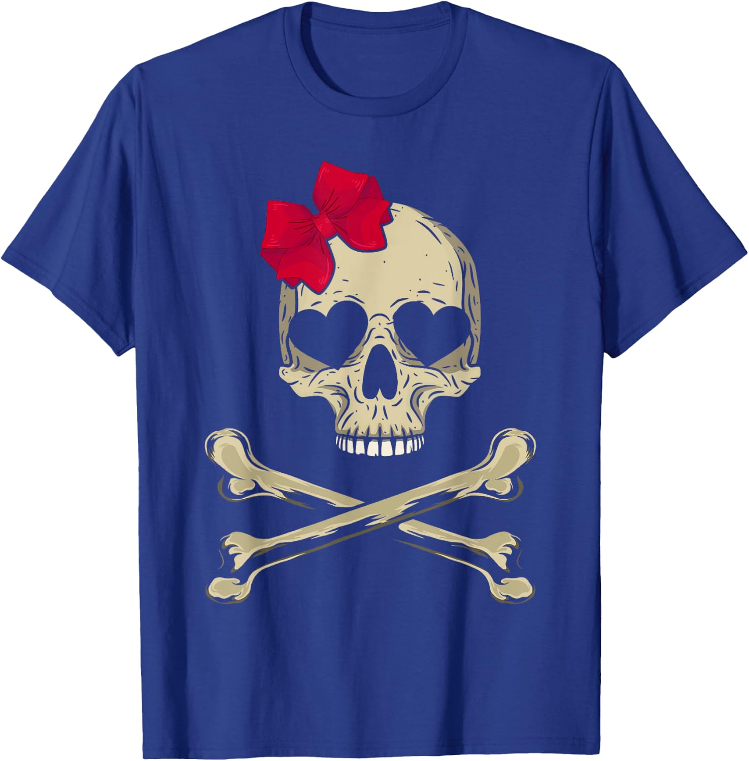 Cute Skull and Cross bone Pink Bow Tie Women Girls Adorable T-Shirt - T-Shirt | Royal