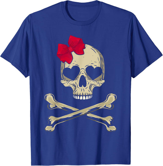 Cute Skull and Cross bone Pink Bow Tie Women Girls Adorable T-Shirt - T-Shirt | Royal
