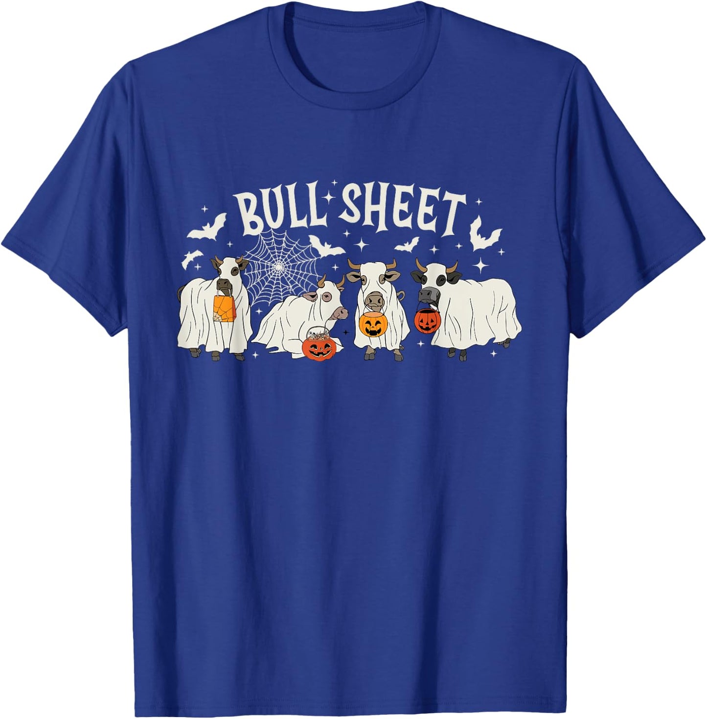 Funny Halloween Cow Bull Sheet Cow Ghost Spooky Season Farm T-Shirt - T-Shirt | Royal