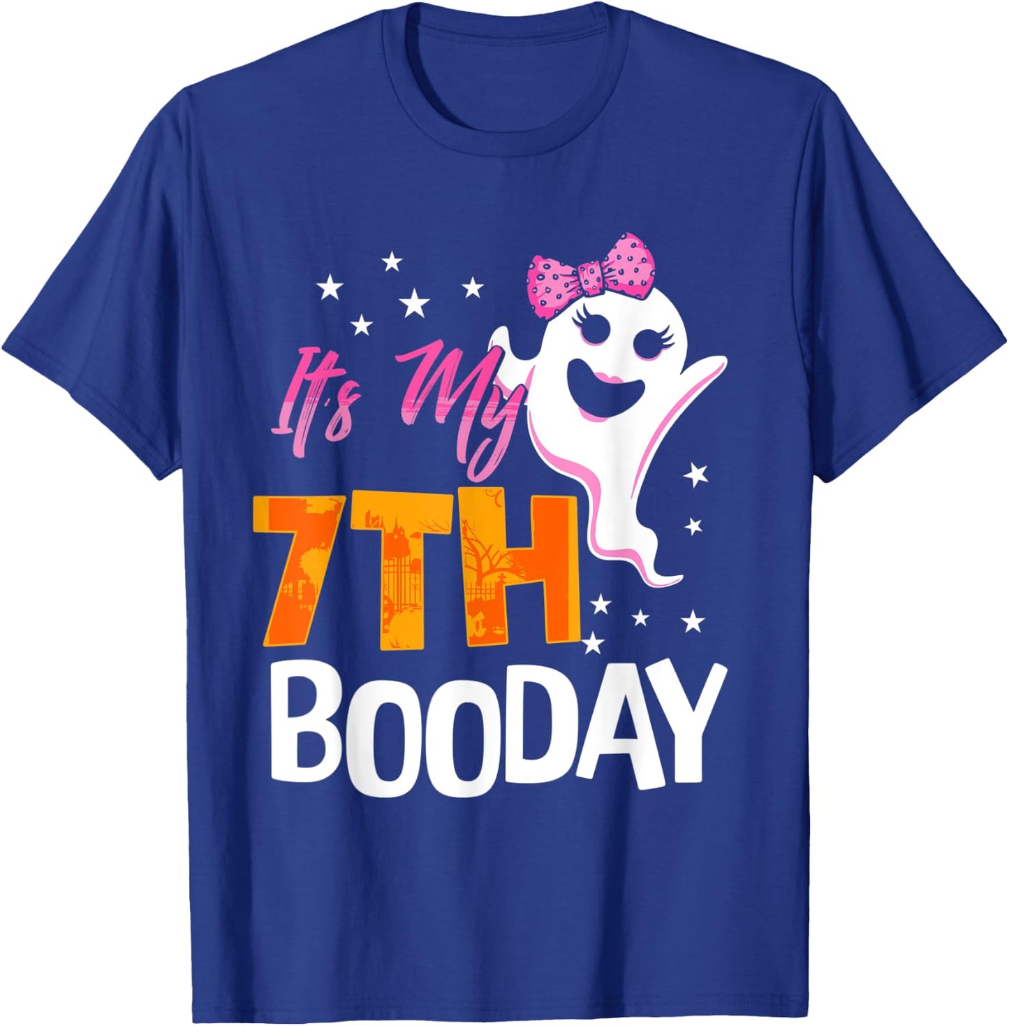Its My 7th Boo Day Cute Halloween Birthday Ghost Pink Bow T-Shirt - T-Shirt | Royal