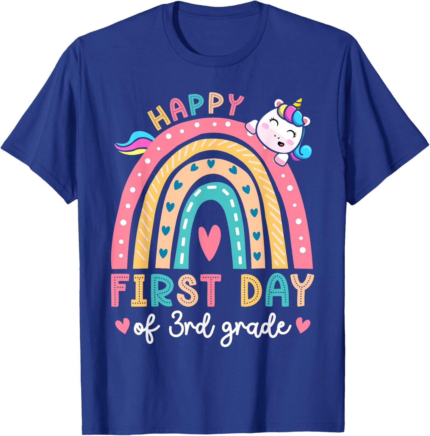 Happy First Day Of 3rd Grade Unicorn Girls Back To School T-Shirt - T-Shirt | Royal