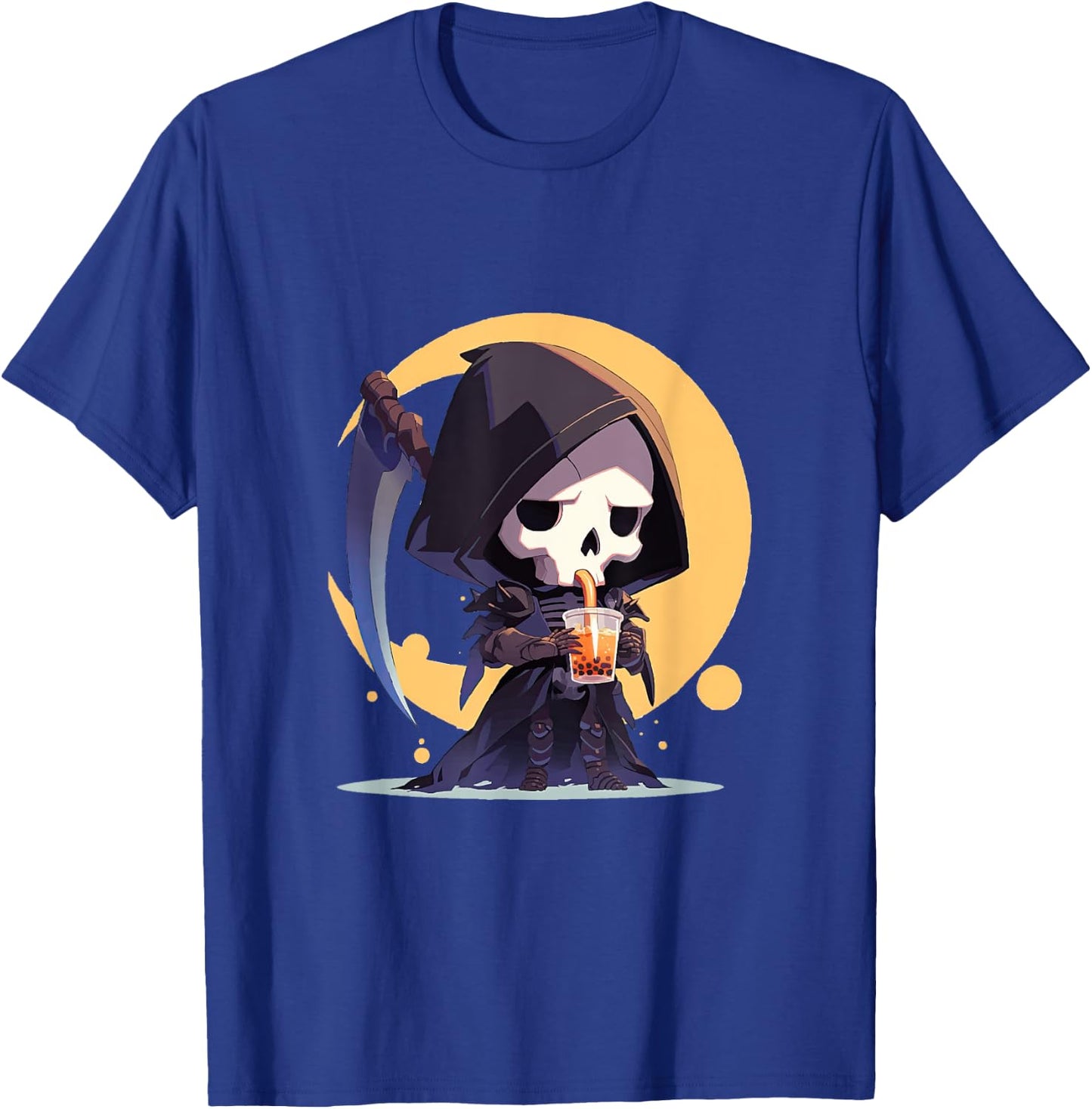 Cute Chibi Grim Reaper Drinking Boba Tea T-Shirt - T-Shirt | Royal