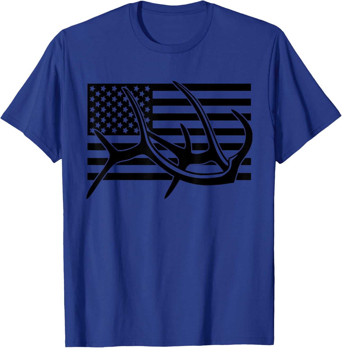 BASBO American Flag Outdoor Antlers Elk Deer T-Shirt - T-Shirt | Royal