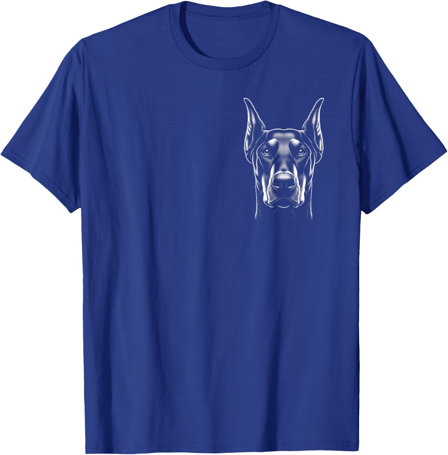 Proud Doberman Head in Drawing Style on Chest T-Shirt - T-Shirt | Royal