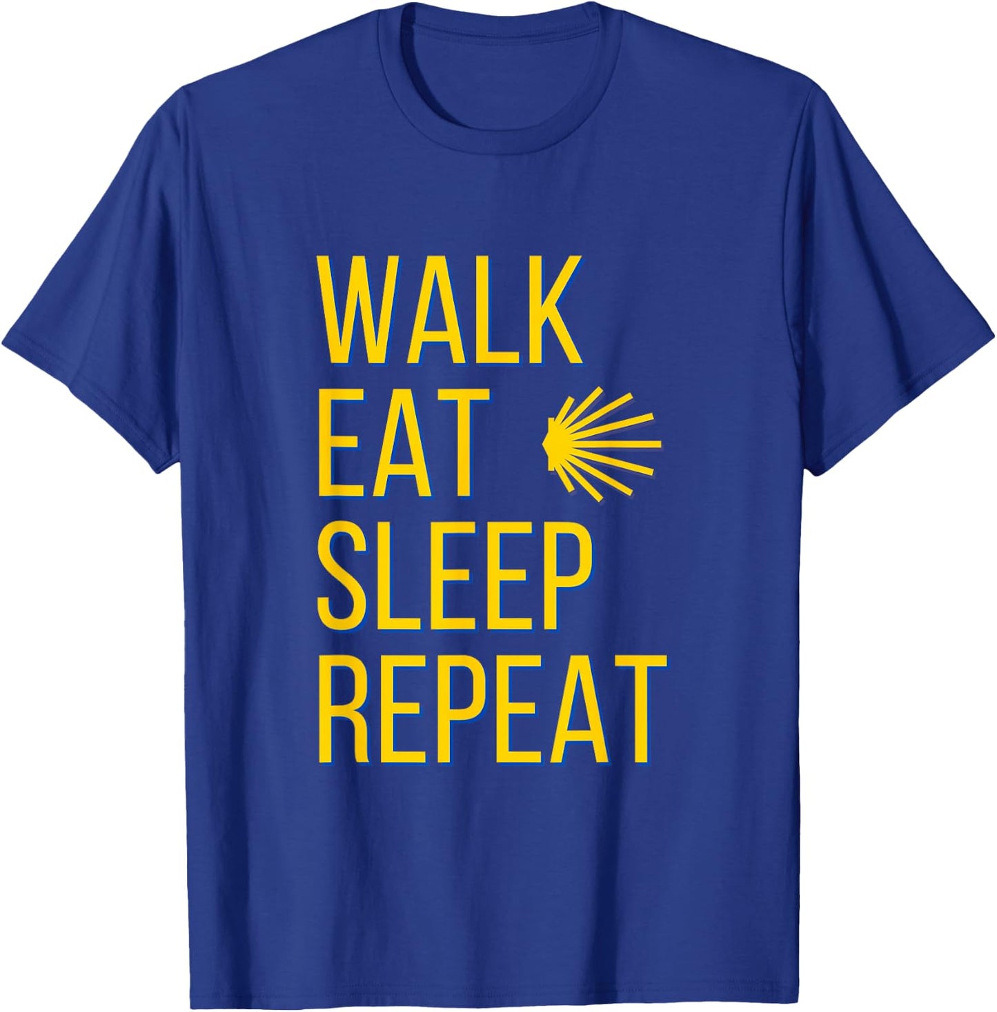 Walk Eat Sleep Repeat Yellow Shell Camino de Santiago Symbol T-Shirt - T-Shirt | Royal