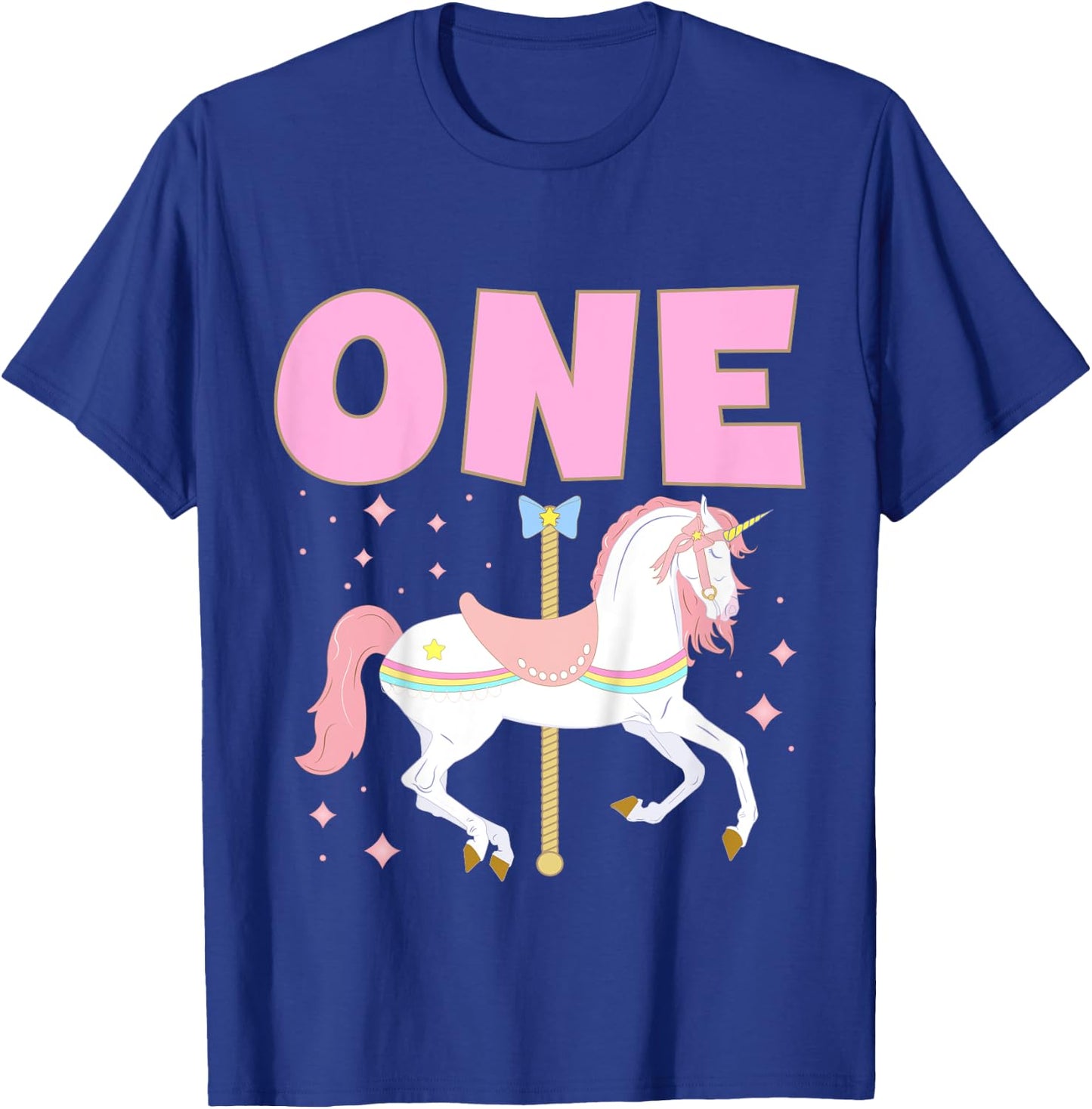 Kids Carousel Party First Birthday Baby Girl One Year Old Unicorn T-Shirt - T-Shirt | Royal