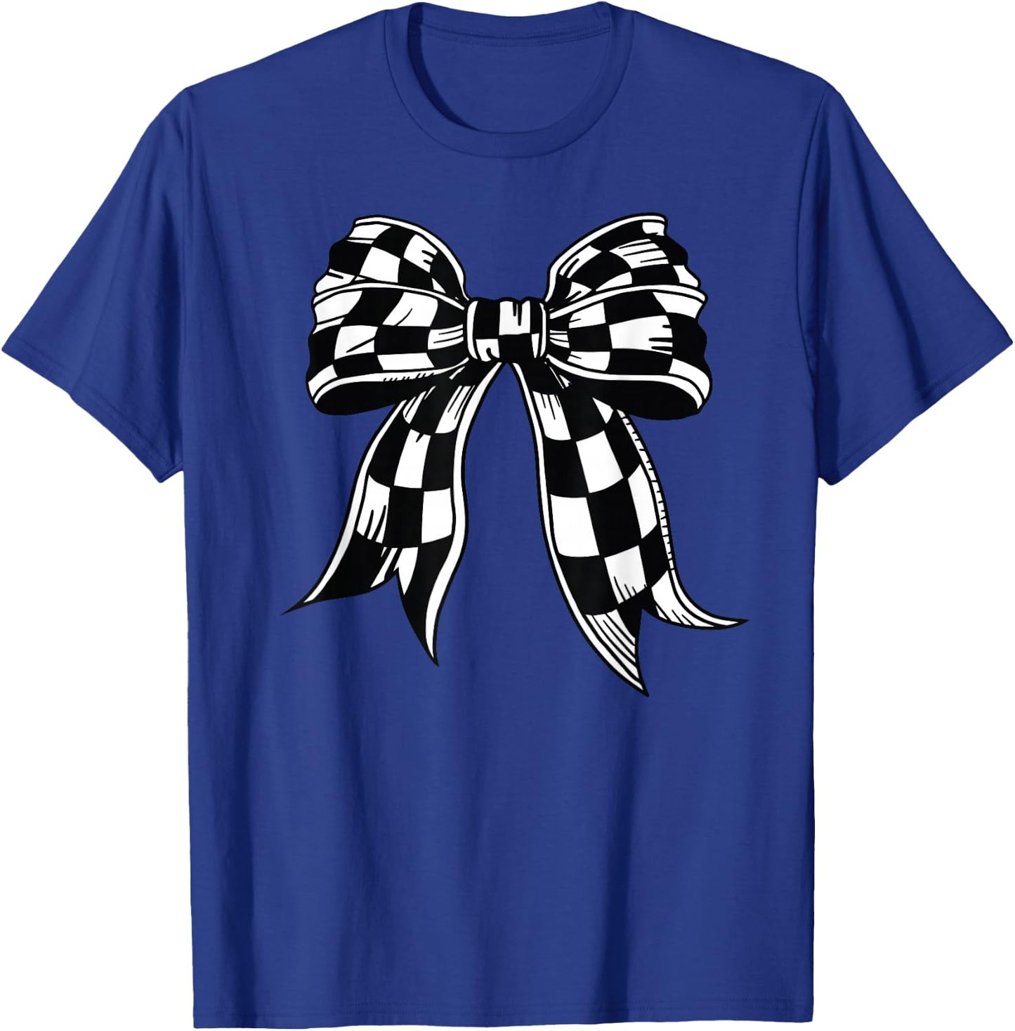 Checkered Bow Tie Flag Automobile Motor Race Car Racing team T-Shirt - T-Shirt | Royal