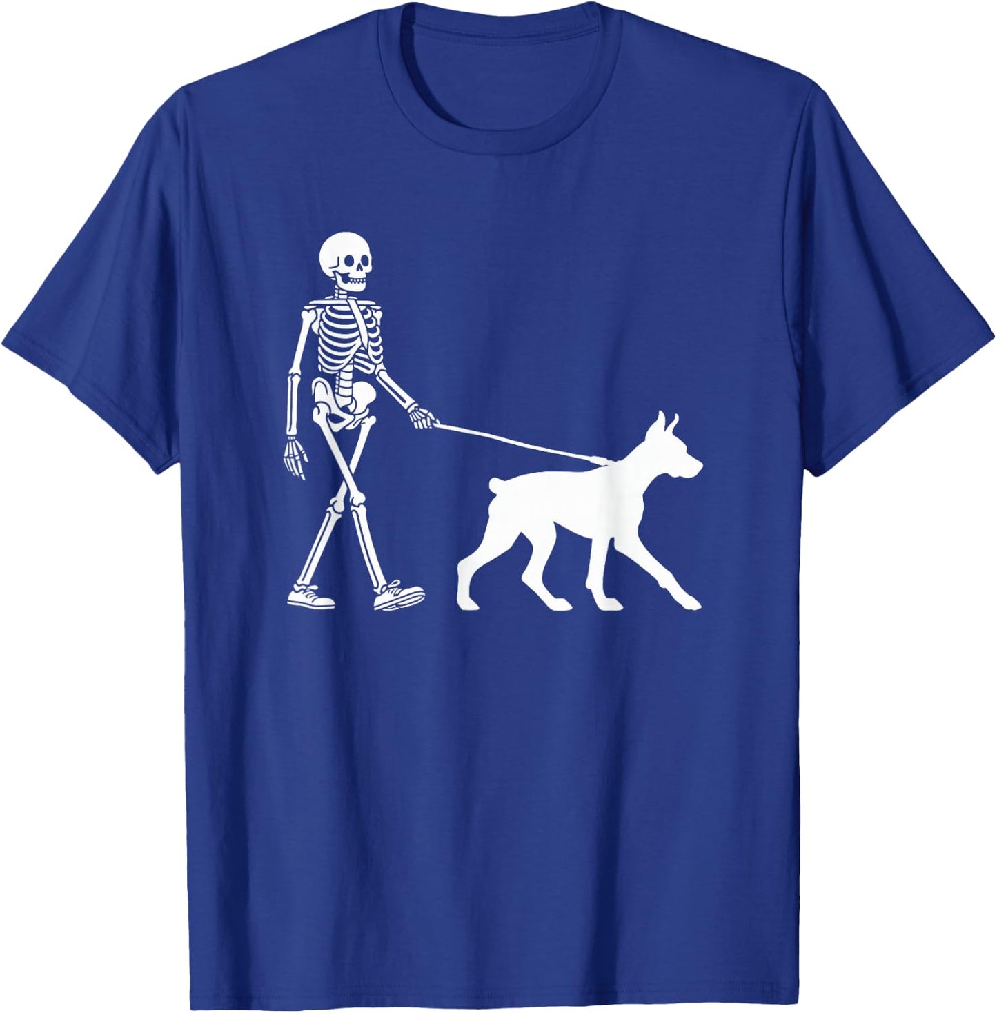 Skeleton Walking a Dog Doberman Pinscher Halloween Outfit T-Shirt - T-Shirt | Royal