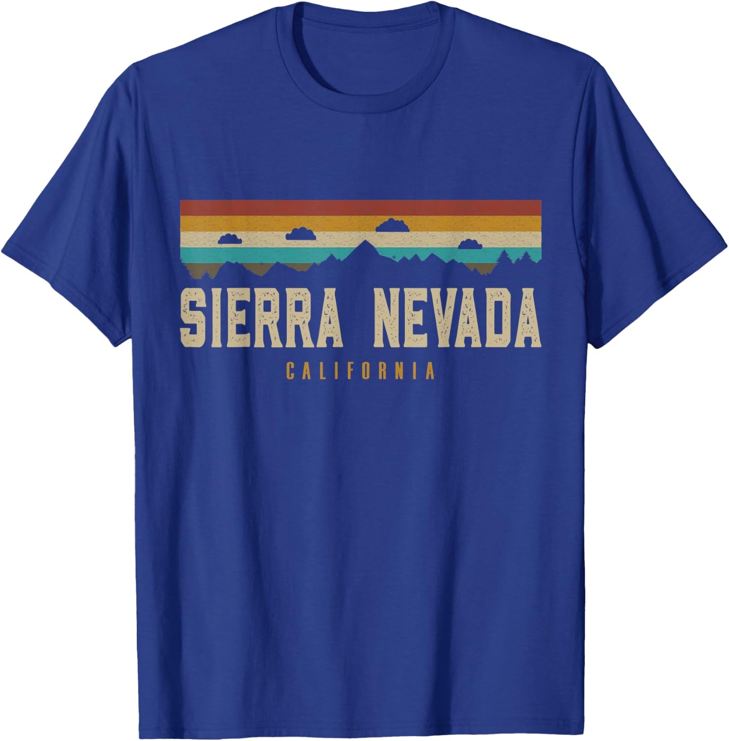 Sierra Nevada Vintage Mountains Hiking California Retro T-Shirt - T-Shirt | Royal