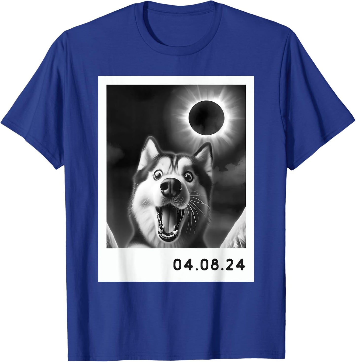 Solar Eclipse 2024 Totality Siberian Husky Taking a Selfie T-Shirt - T-Shirt | Royal