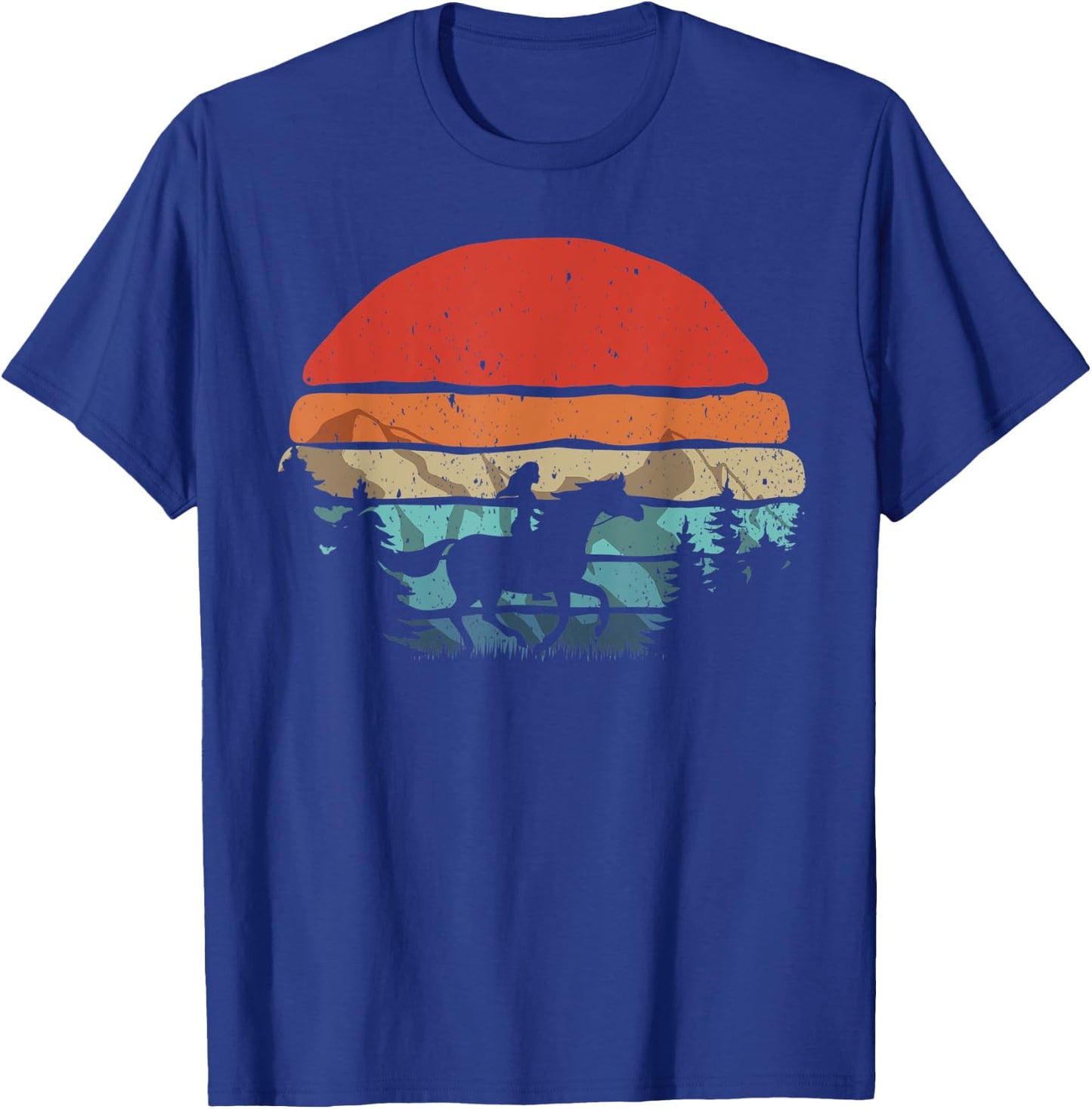Retro Horse Riding Cowgirl Mountains Sunset Vintage T-Shirt - T-Shirt | Royal