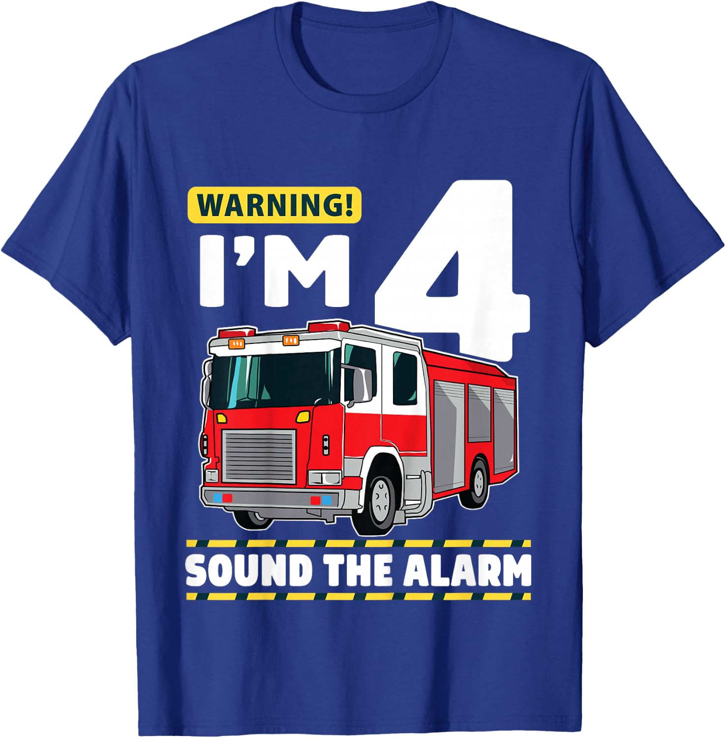 Kids Fire Truck 4 Year Old Firefighter 4th Birthday Boy Four T-Shirt - T-Shirt | Royal