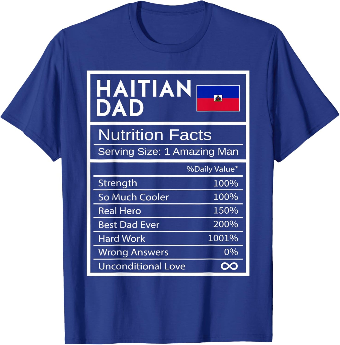 Haitian Dad Nutrition Facts National Pride Father's Day T-Shirt - T-Shirt | Royal